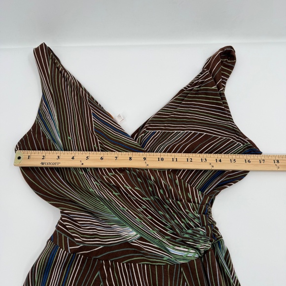 Tori Richard Dress Women Small Brown Sleeveless Stripes Wrap Stretch 70s Retro - Picture 8 of 11